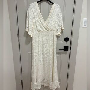 FARM Rio Cream Maxi Wrap Dress with Dolman Sleeves